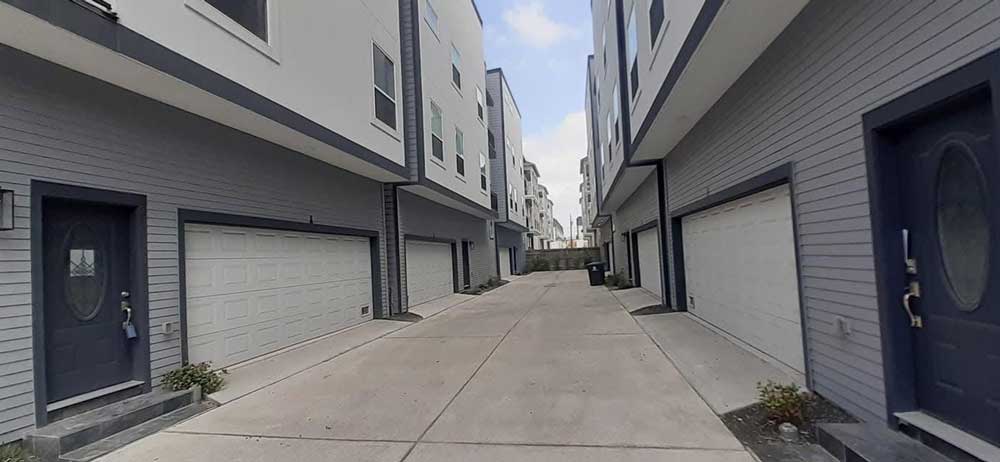 Row of townhome garage doors